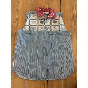 Vintage Coastline Sleeveless Button Up‎ Western Coastal Grandma Large Cotton